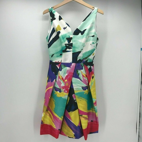 Milly Dresses & Skirts - Milly Marilia Dress Womens 4 NEW Fit & Flare V Neck Backless Pockets Colorful